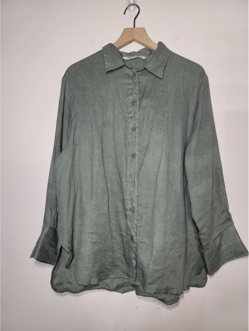 Zara Linen Oversized Shirt Coastal Minimal Sz L Quiet Lux
